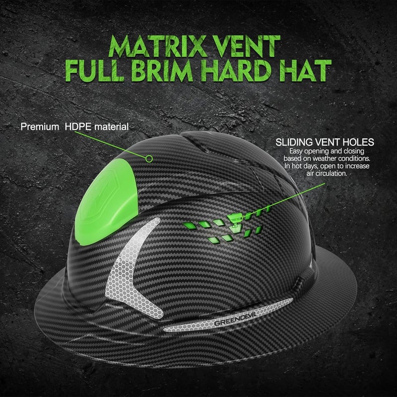 GREEN DEVIL Matrix Full Brim Hard Hat with Headlight Vented Construction Safety Helmet OSHA Approved Cascos De Construccion Work Hardhat for Men&Women - Image 2